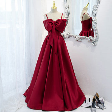Simple A line Red Long Prom Dresses HZ1023
